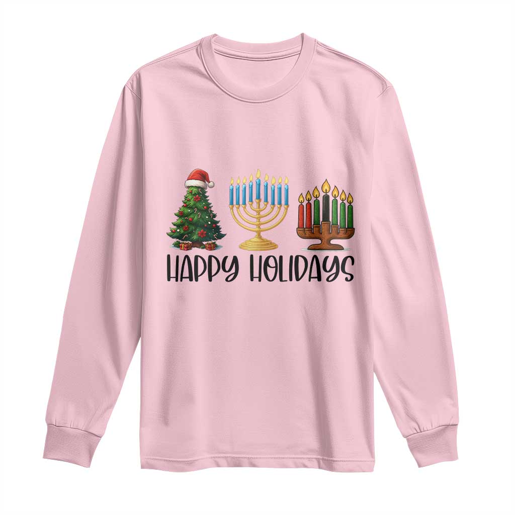 Christmas Hanukkah Kwanzaa Celebration Gift Long Sleeve Shirt Happy Holidays TS12 Light Pink Print Your Wear