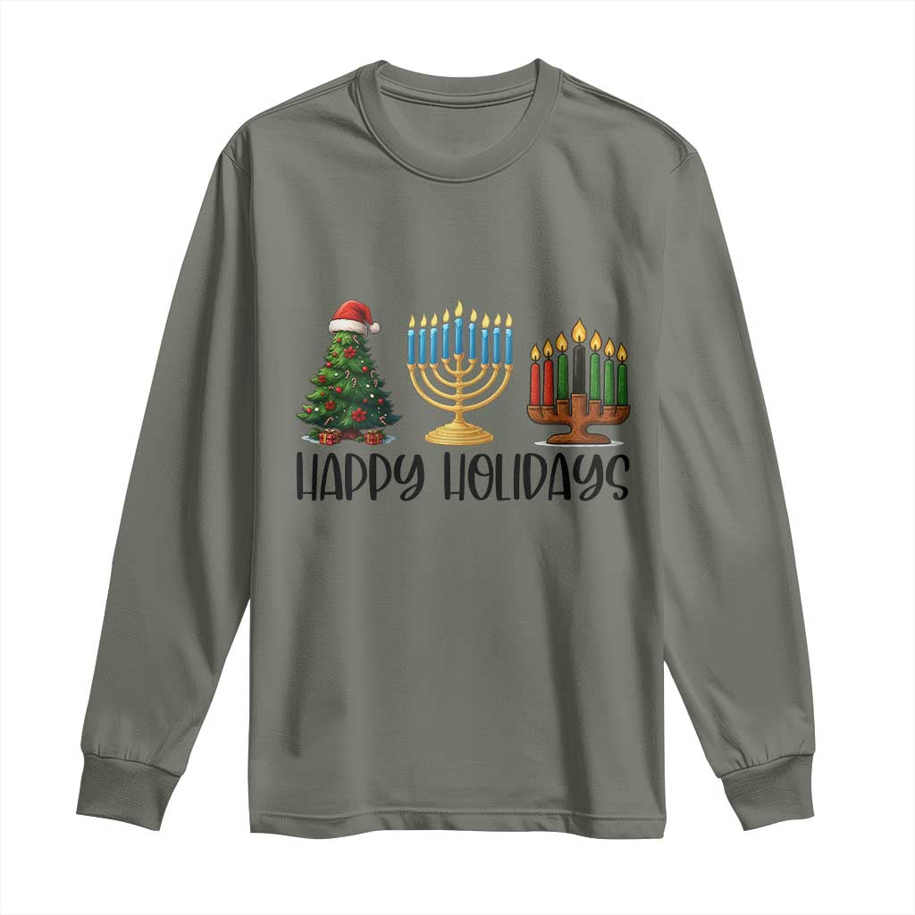 Christmas Hanukkah Kwanzaa Celebration Gift Long Sleeve Shirt Happy Holidays TS12 Military Green Print Your Wear