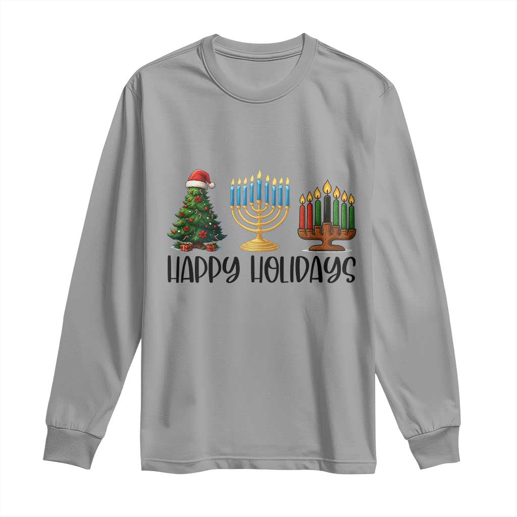 Christmas Hanukkah Kwanzaa Celebration Gift Long Sleeve Shirt Happy Holidays TS12 Sport Gray Print Your Wear