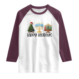 Christmas Hanukkah Kwanzaa Celebration Gift Raglan Shirt Happy Holidays TS12 White Maroon Print Your Wear