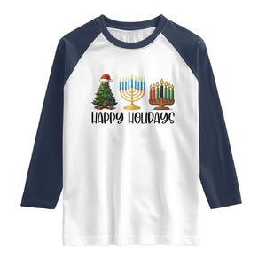 Christmas Hanukkah Kwanzaa Celebration Gift Raglan Shirt Happy Holidays TS12 White Navy Print Your Wear