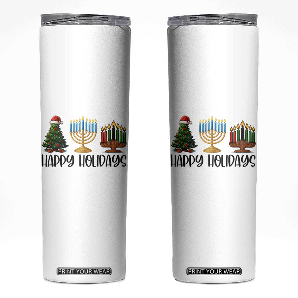 Christmas Hanukkah Kwanzaa Celebration Gift Skinny Tumbler Happy Holidays TS12 White Print Your Wear