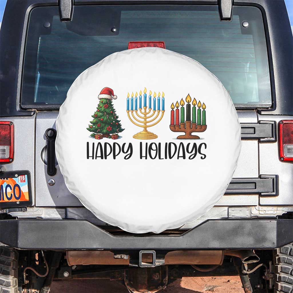 Christmas Hanukkah Kwanzaa Celebration Gift Spare Tire Cover Happy Holidays TS12 No hole White Print Your Wear