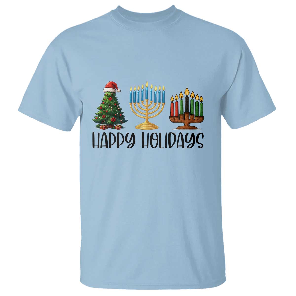 Christmas Hanukkah Kwanzaa Celebration Gift T Shirt Happy Holidays TS12 Light Blue Print Your Wear