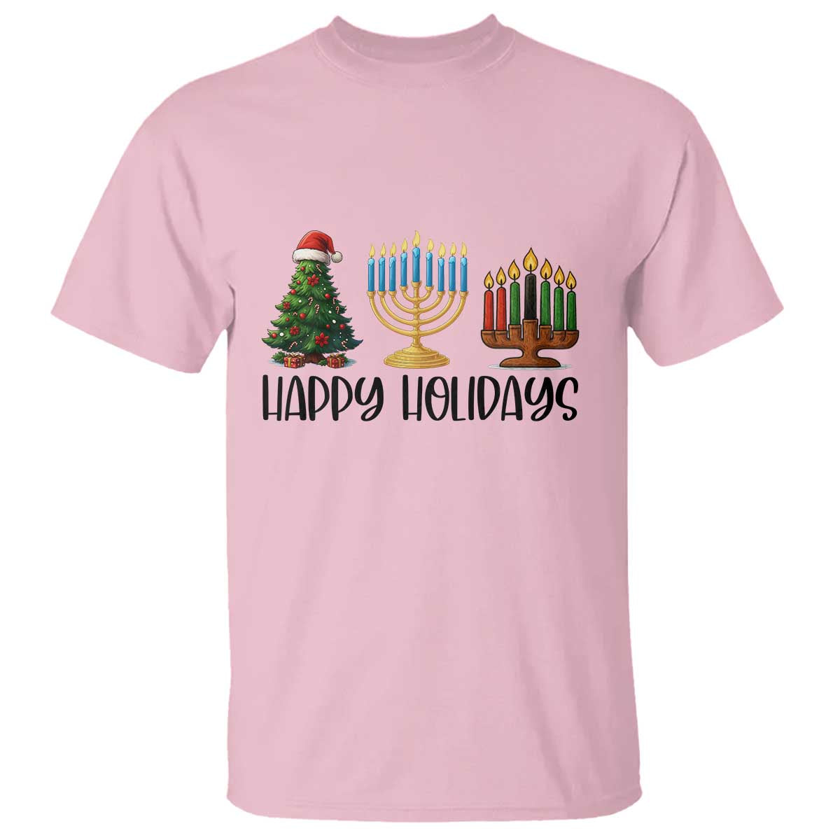 Christmas Hanukkah Kwanzaa Celebration Gift T Shirt Happy Holidays TS12 Light Pink Print Your Wear