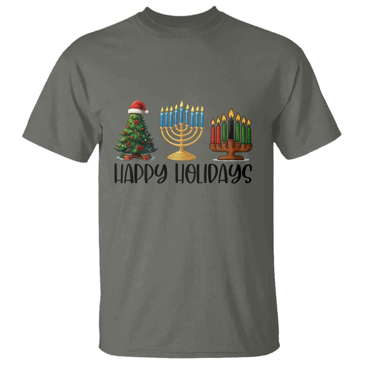 Christmas Hanukkah Kwanzaa Celebration Gift T Shirt Happy Holidays TS12 Military Green Print Your Wear