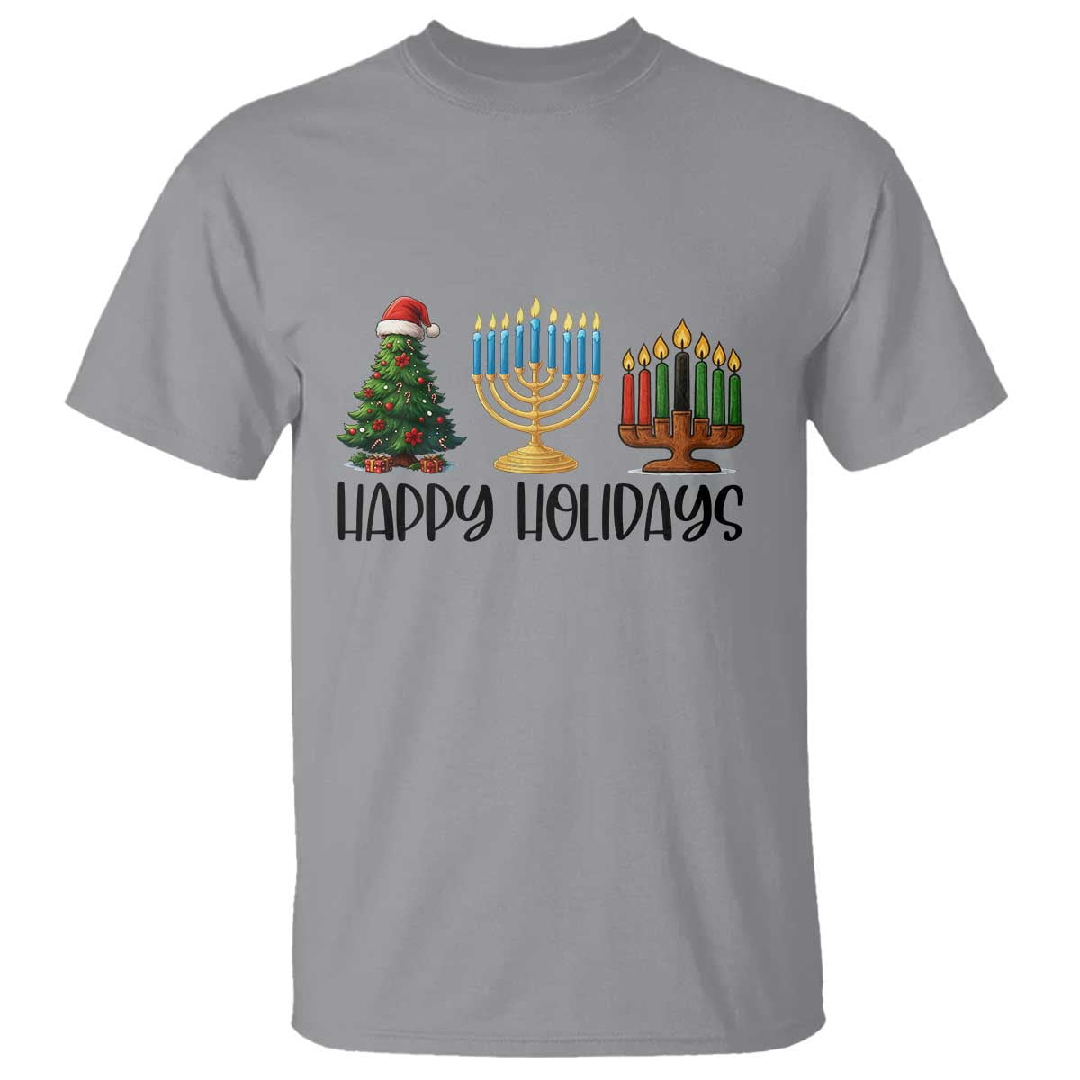 Christmas Hanukkah Kwanzaa Celebration Gift T Shirt Happy Holidays TS12 Sport Gray Print Your Wear