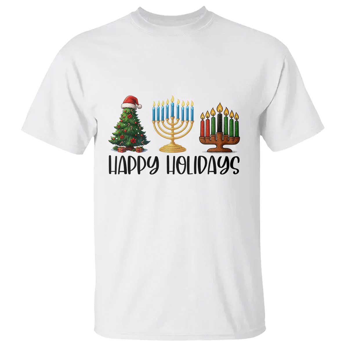 Christmas Hanukkah Kwanzaa Celebration Gift T Shirt Happy Holidays TS12 White Print Your Wear