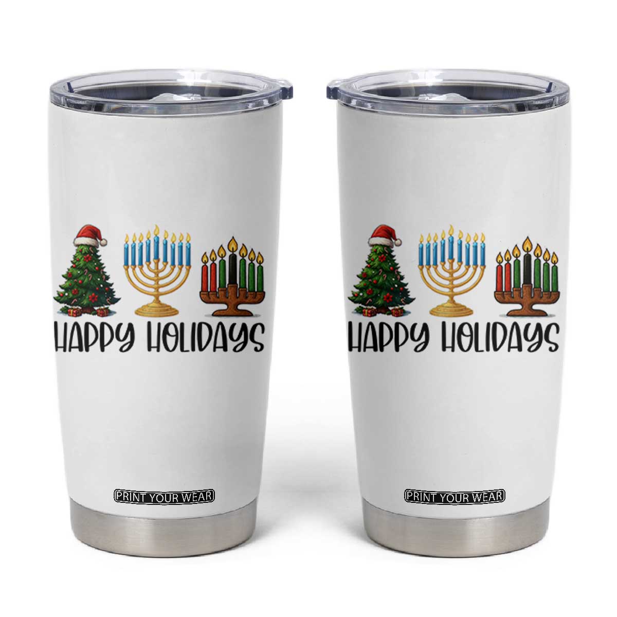 Christmas Hanukkah Kwanzaa Celebration Gift Tumbler Cup Happy Holidays TS12 White Print Your Wear