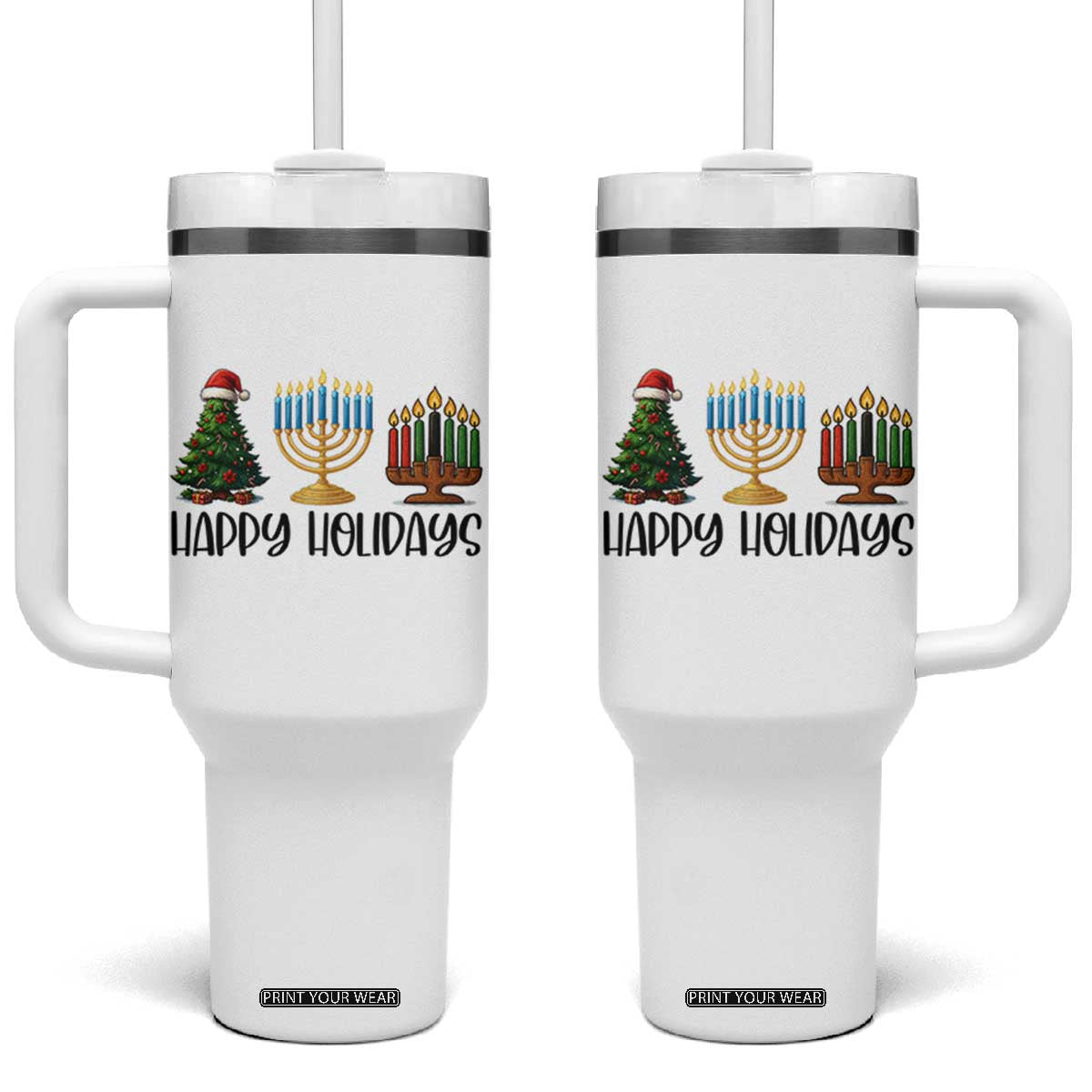 Christmas Hanukkah Kwanzaa Celebration Gift Tumbler With Handle Happy Holidays TS12 One Size: 40 oz White Print Your Wear