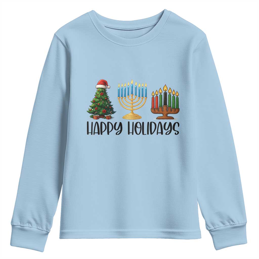 Christmas Hanukkah Kwanzaa Celebration Gift Youth Sweatshirt Happy Holidays TS12 Light Blue Print Your Wear