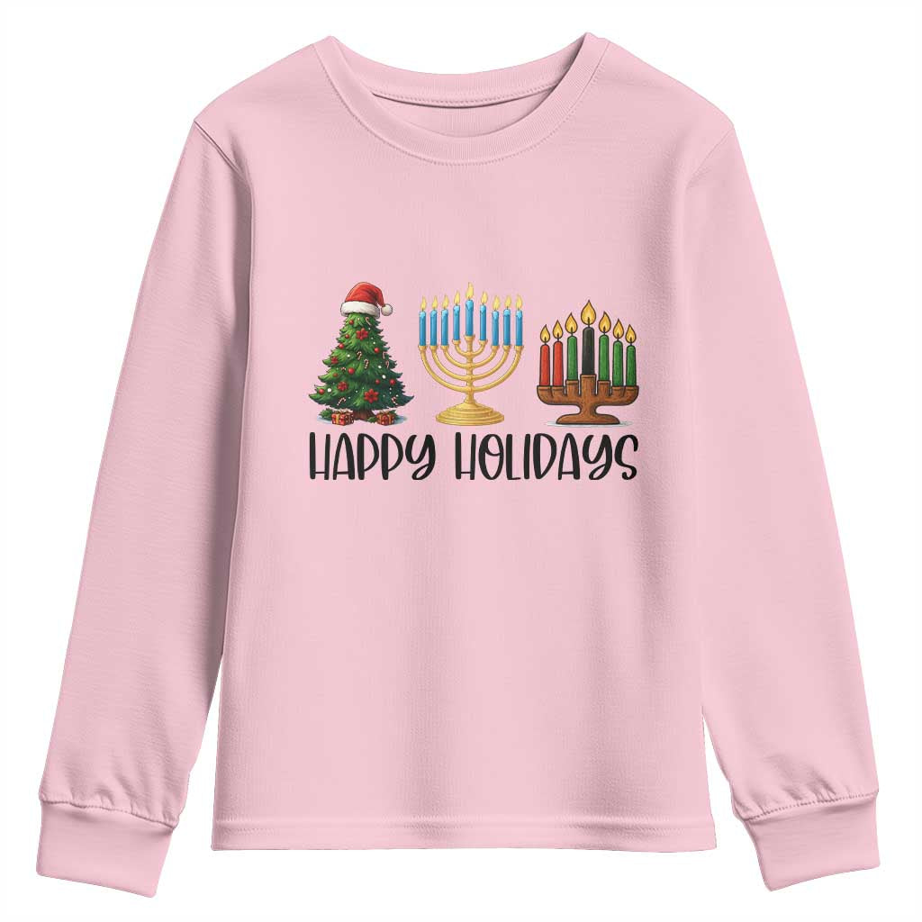 Christmas Hanukkah Kwanzaa Celebration Gift Youth Sweatshirt Happy Holidays TS12 Light Pink Print Your Wear