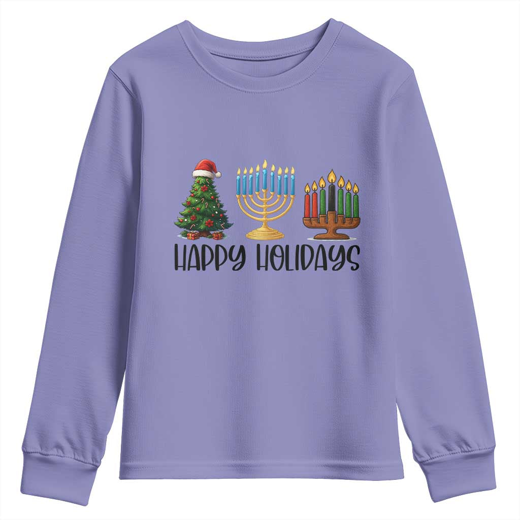 Christmas Hanukkah Kwanzaa Celebration Gift Youth Sweatshirt Happy Holidays TS12 Violet Print Your Wear