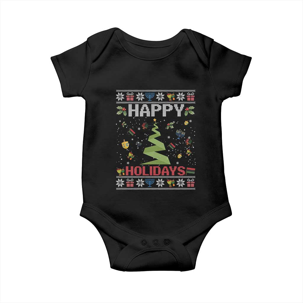 Happy Holidays For All Christmas Hanukkah Kwanzaa Gift Baby Onesie TS12 Black Print Your Wear