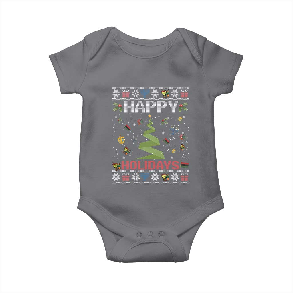 Happy Holidays For All Christmas Hanukkah Kwanzaa Gift Baby Onesie TS12 Charcoal Print Your Wear