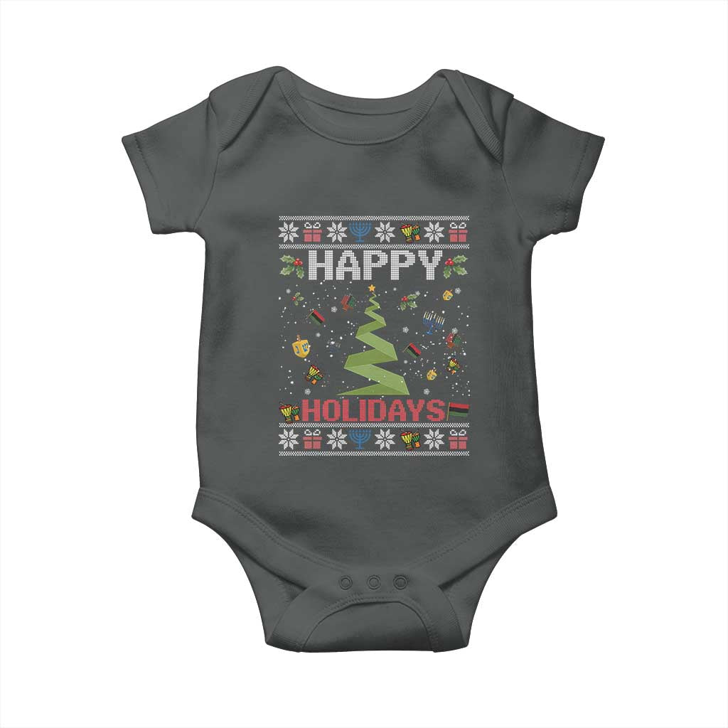 Happy Holidays For All Christmas Hanukkah Kwanzaa Gift Baby Onesie TS12 Dark Heather Print Your Wear