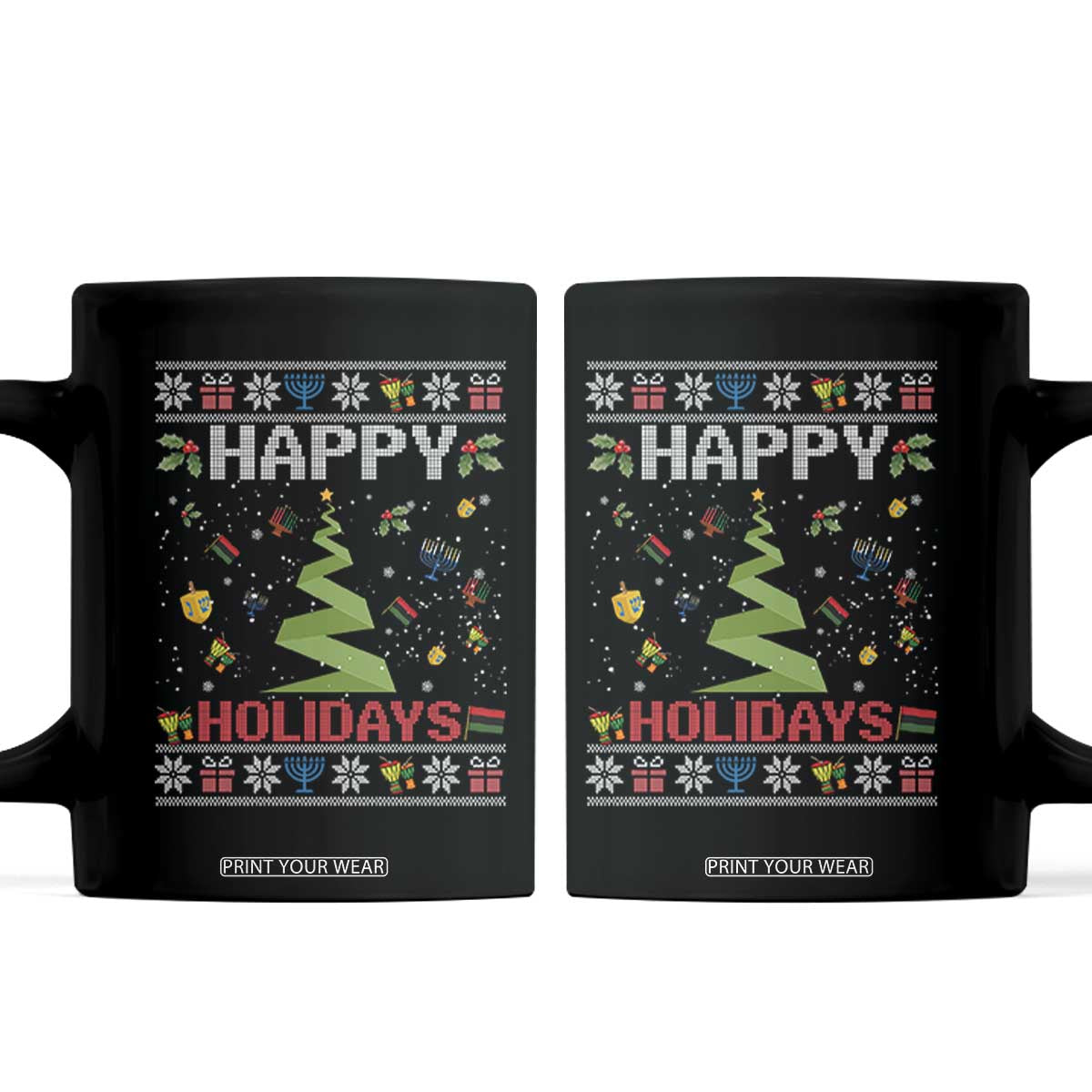 Happy Holidays For All Christmas Hanukkah Kwanzaa Gift Coffee Mug TS12 Black Print Your Wear