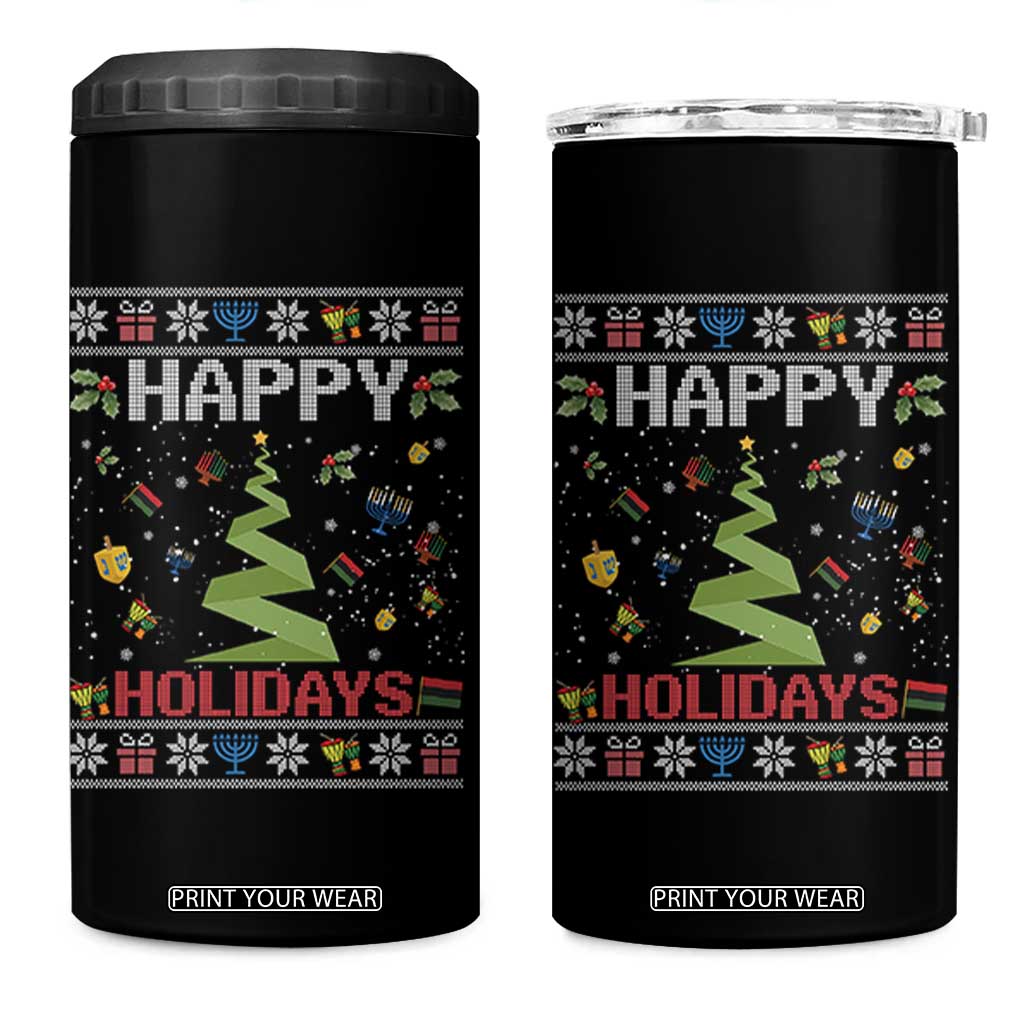 Happy Holidays For All Christmas Hanukkah Kwanzaa Gift 4 in 1 Can Cooler Tumbler TS12 One Size: 16 oz Black Print Your Wear
