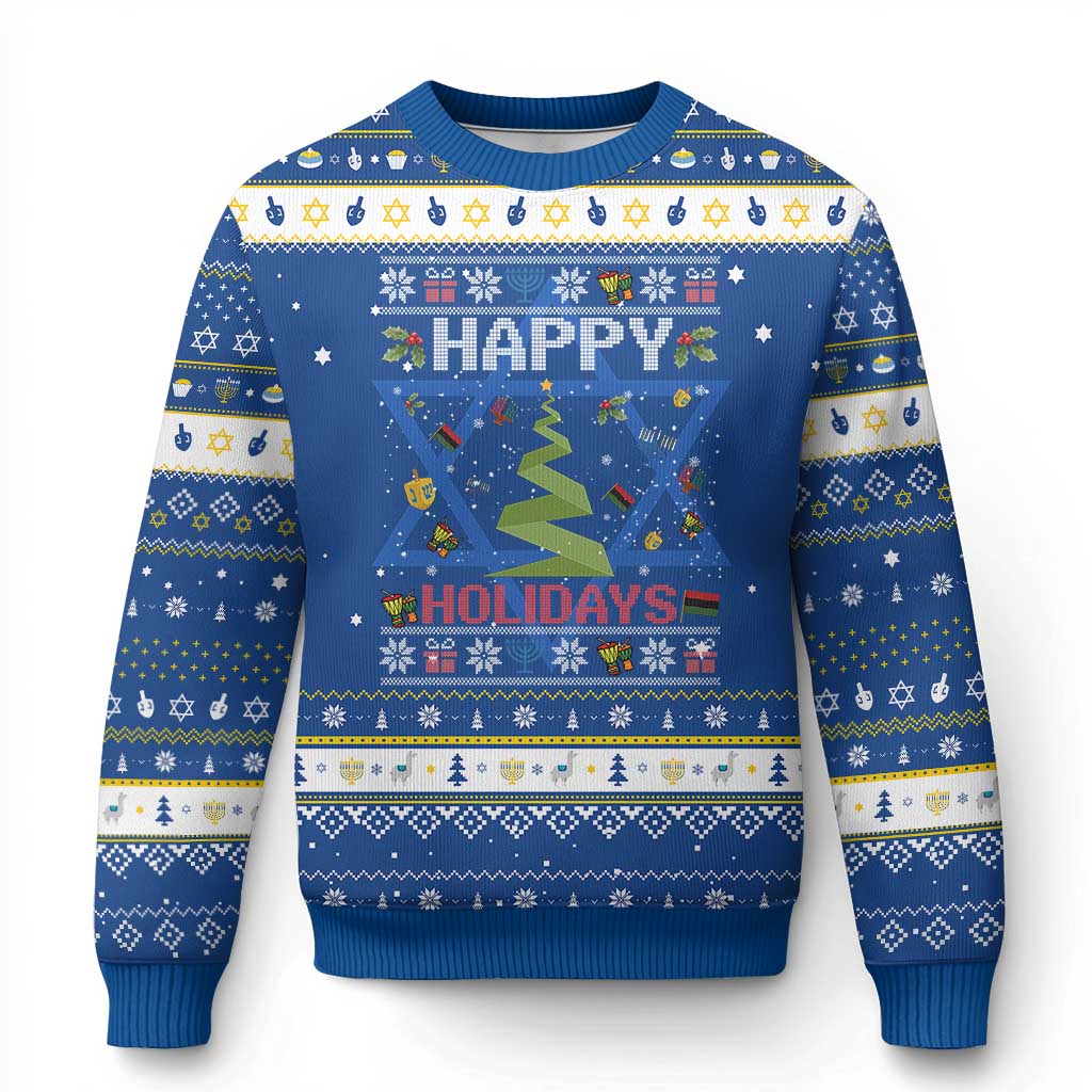 Happy Holidays For All Christmas Hanukkah Kwanzaa Gift Hanukkah Ugly Sweater TS12 Blue White Print Your Wear