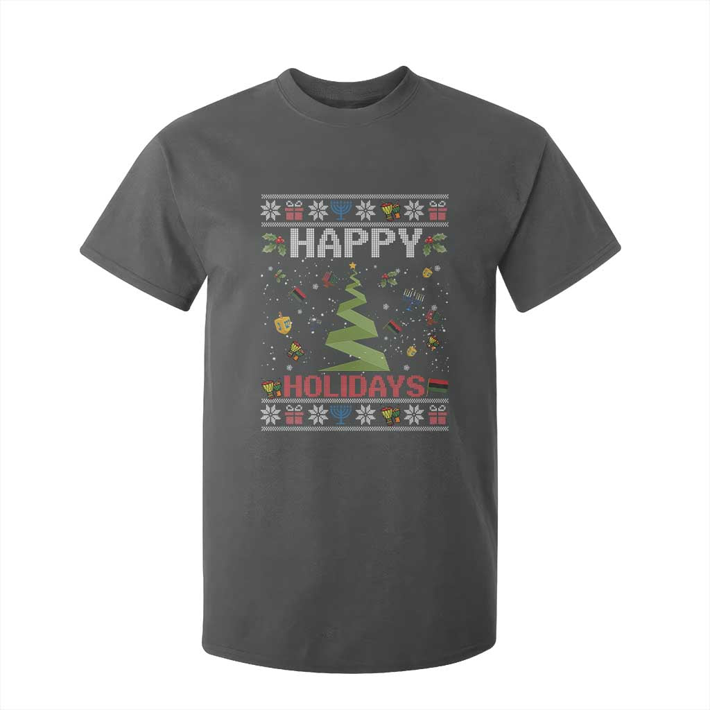 Happy Holidays For All Christmas Hanukkah Kwanzaa Gift T Shirt For Kid TS12 Dark Heather Print Your Wear
