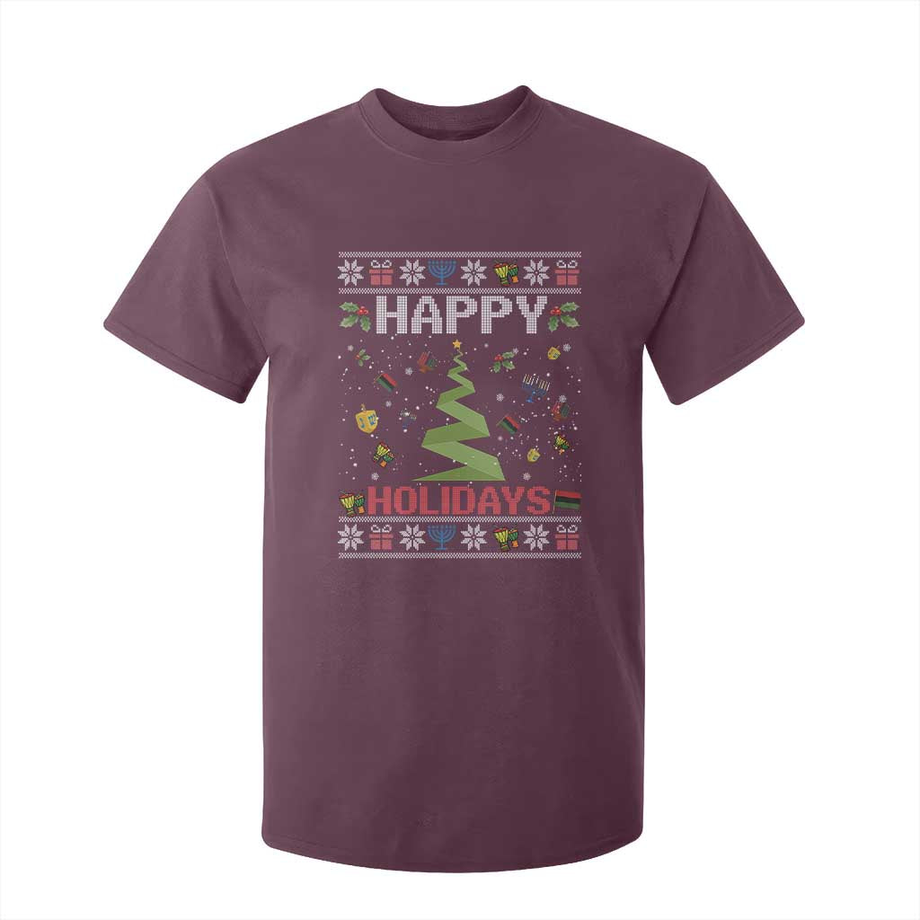 Happy Holidays For All Christmas Hanukkah Kwanzaa Gift T Shirt For Kid TS12 Maroon Print Your Wear