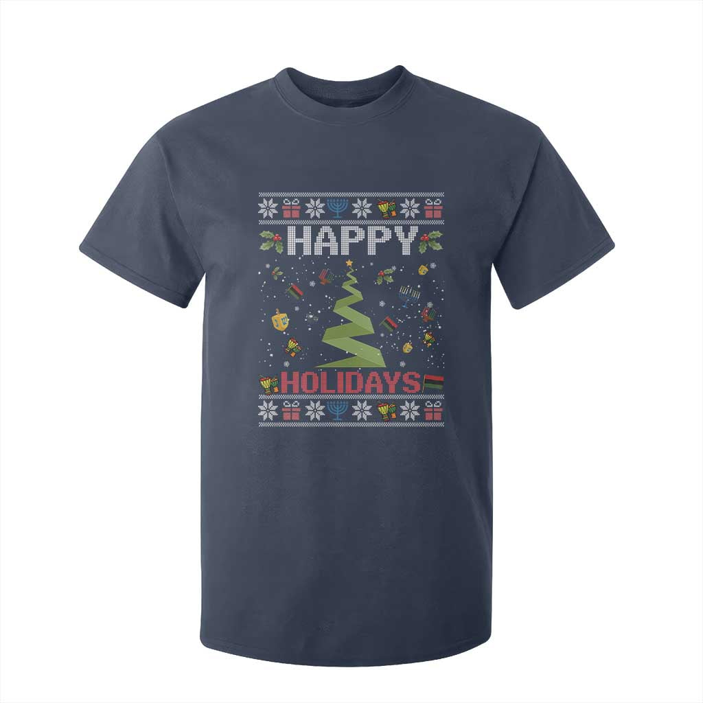 Happy Holidays For All Christmas Hanukkah Kwanzaa Gift T Shirt For Kid TS12 Navy Print Your Wear