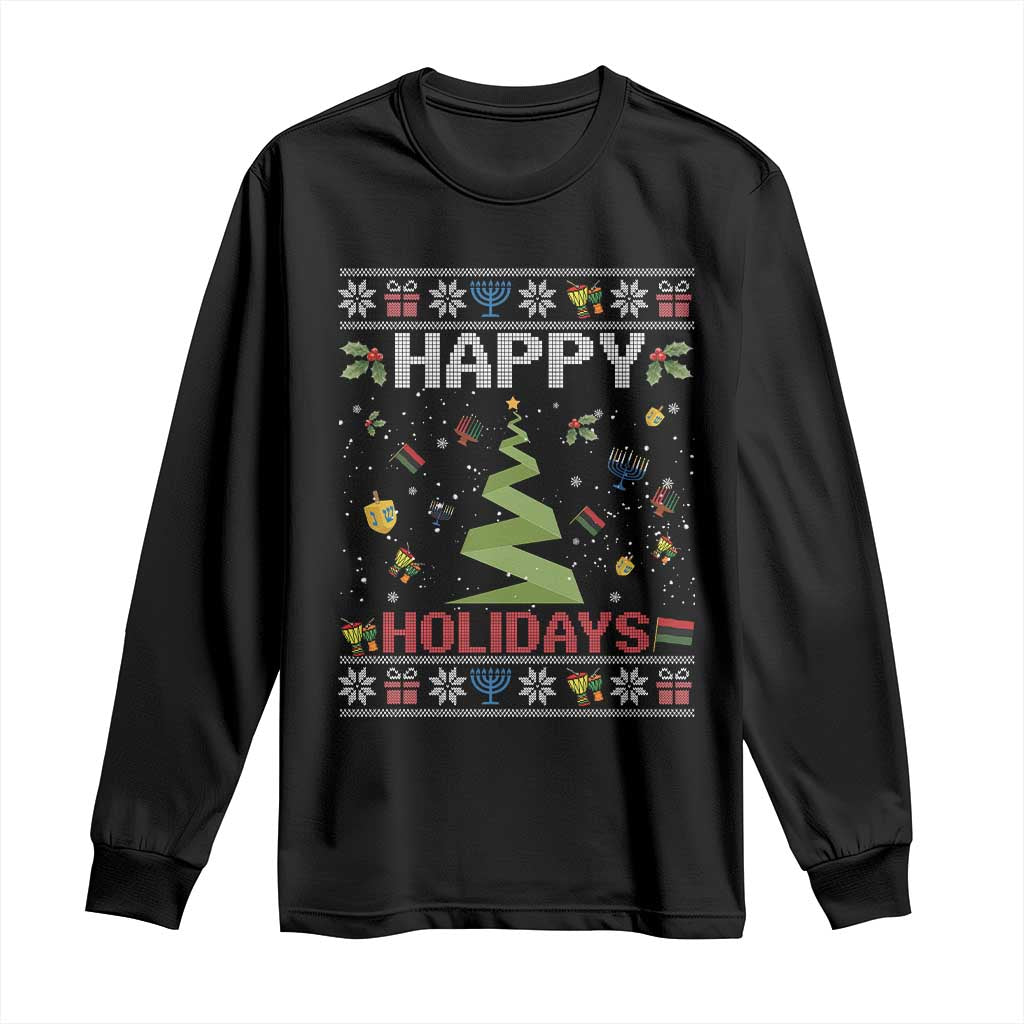 Happy Holidays For All Christmas Hanukkah Kwanzaa Gift Long Sleeve Shirt TS12 Black Print Your Wear