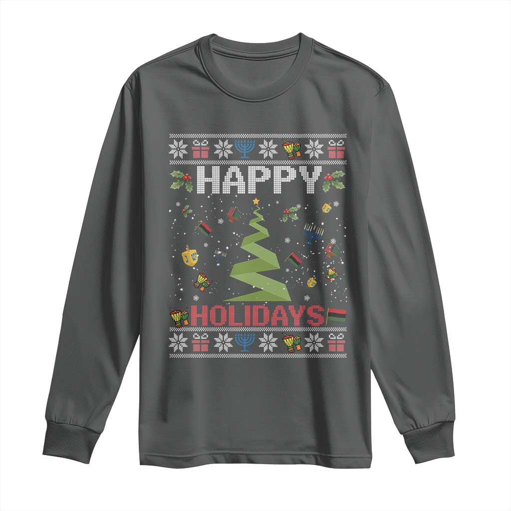 Happy Holidays For All Christmas Hanukkah Kwanzaa Gift Long Sleeve Shirt TS12 Dark Heather Print Your Wear