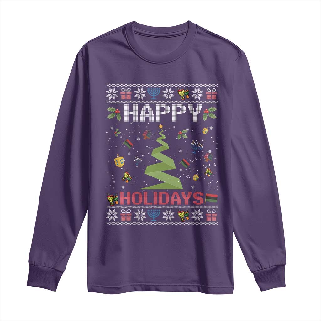 Happy Holidays For All Christmas Hanukkah Kwanzaa Gift Long Sleeve Shirt TS12 Purple Print Your Wear