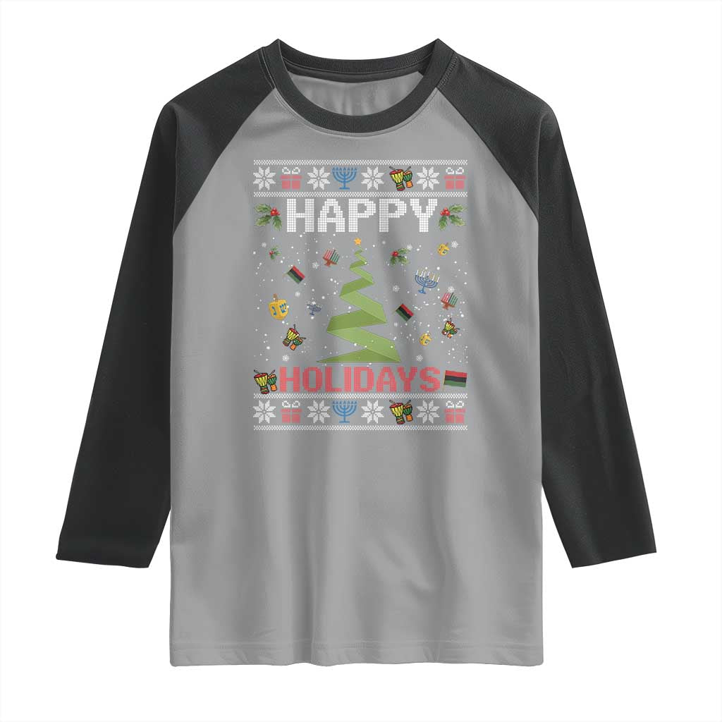 Happy Holidays For All Christmas Hanukkah Kwanzaa Gift Raglan Shirt TS12 Sport Gray Black Print Your Wear