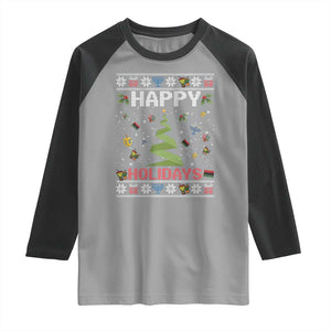 Happy Holidays For All Christmas Hanukkah Kwanzaa Gift Raglan Shirt TS12 Sport Gray Black Print Your Wear
