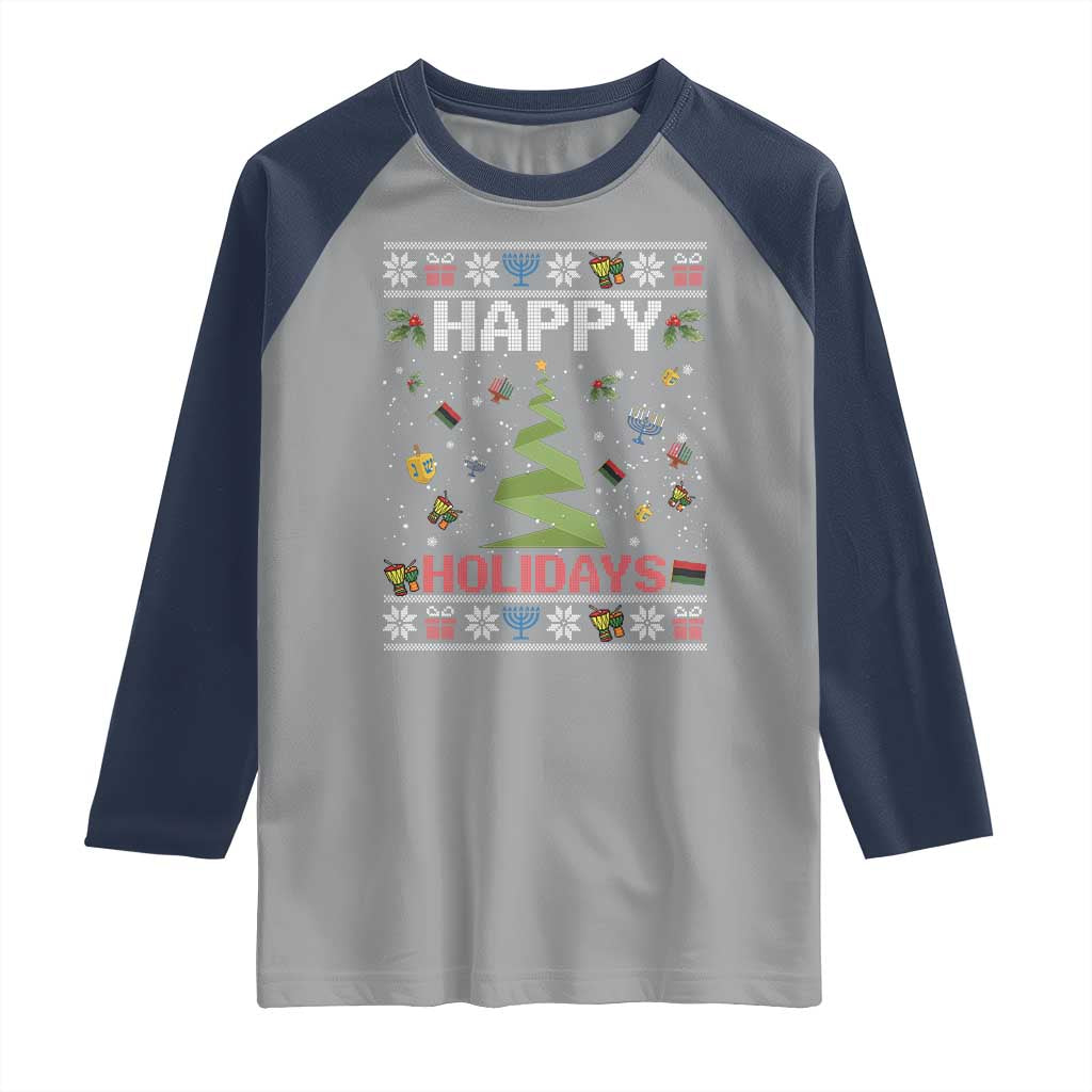 Happy Holidays For All Christmas Hanukkah Kwanzaa Gift Raglan Shirt TS12 Sport Gray Navy Print Your Wear