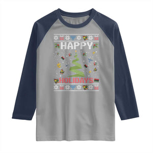 Happy Holidays For All Christmas Hanukkah Kwanzaa Gift Raglan Shirt TS12 Sport Gray Navy Print Your Wear