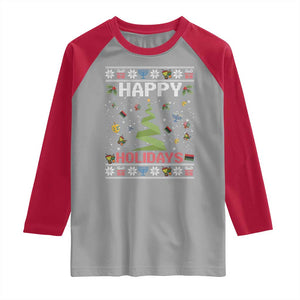 Happy Holidays For All Christmas Hanukkah Kwanzaa Gift Raglan Shirt TS12 Sport Gray Red Print Your Wear