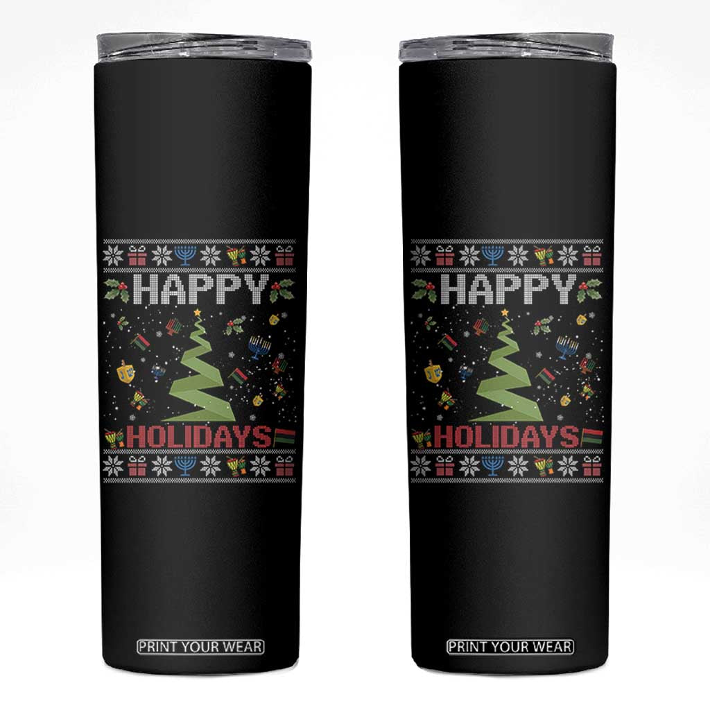Happy Holidays For All Christmas Hanukkah Kwanzaa Gift Skinny Tumbler TS12 Black Print Your Wear