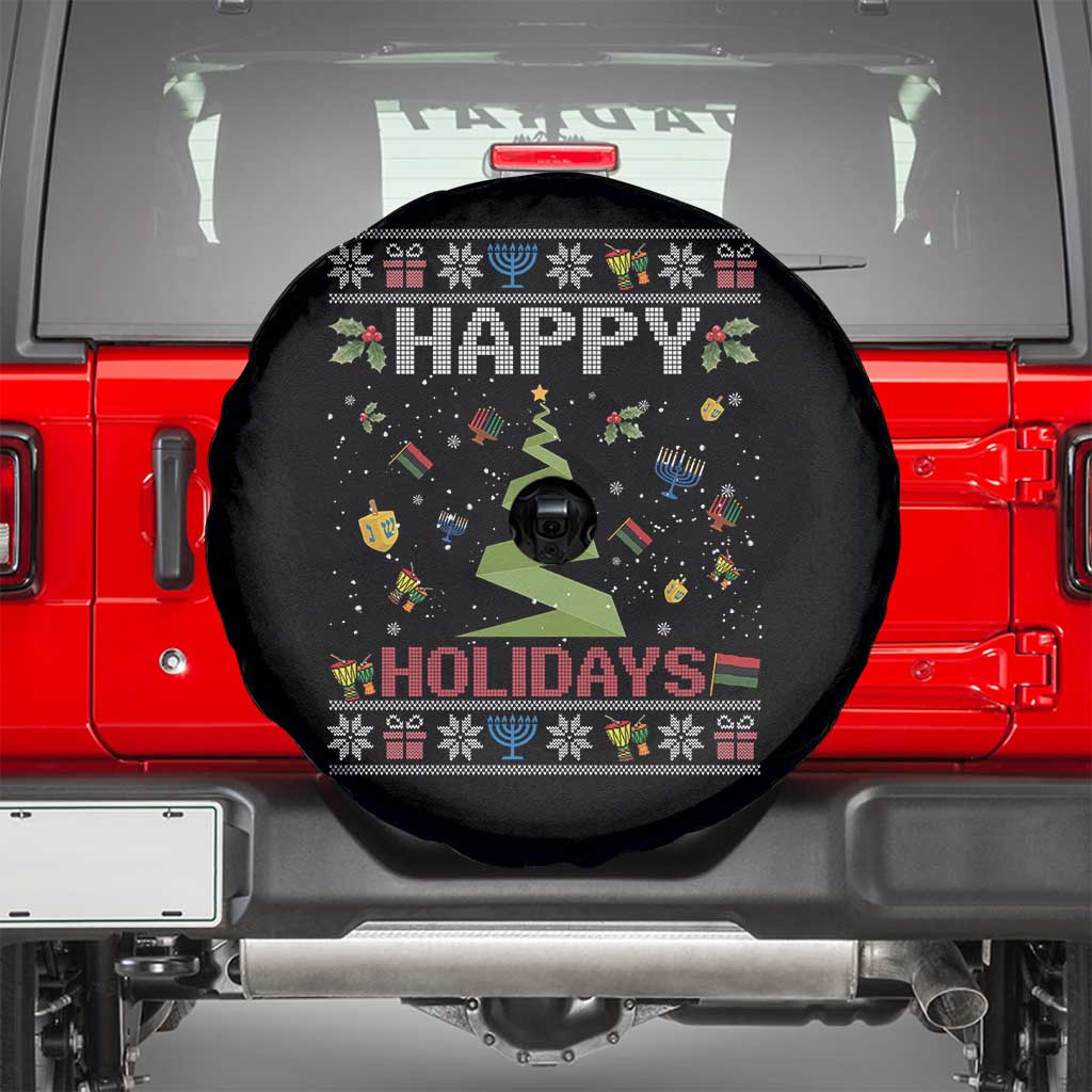 Happy Holidays For All Christmas Hanukkah Kwanzaa Gift Spare Tire Cover TS12 Black Print Your Wear
