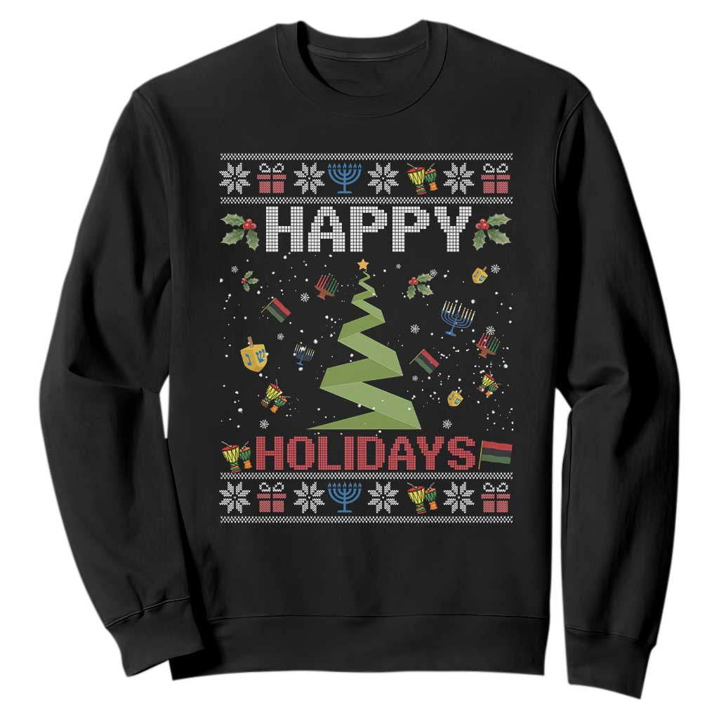 Happy Holidays For All Christmas Hanukkah Kwanzaa Gift Sweatshirt TS12 Black Print Your Wear