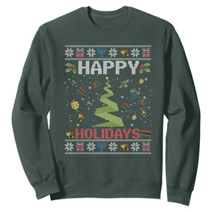 Happy Holidays For All Christmas Hanukkah Kwanzaa Gift Sweatshirt TS12 Dark Forest Green Print Your Wear