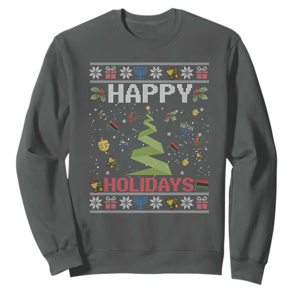 Happy Holidays For All Christmas Hanukkah Kwanzaa Gift Sweatshirt TS12 Dark Heather Print Your Wear