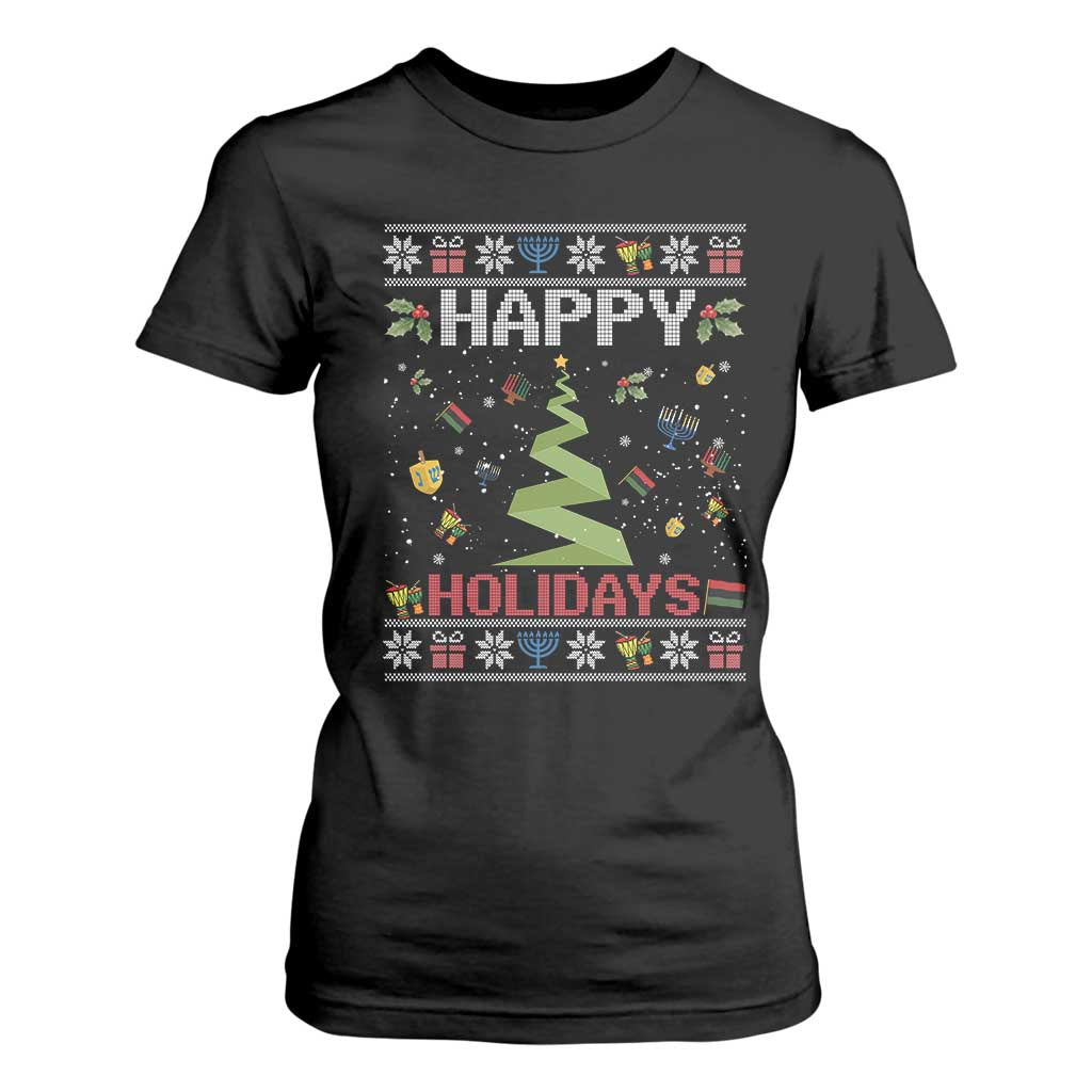 Happy Holidays For All Christmas Hanukkah Kwanzaa Gift T Shirt For Women TS12 Black Print Your Wear