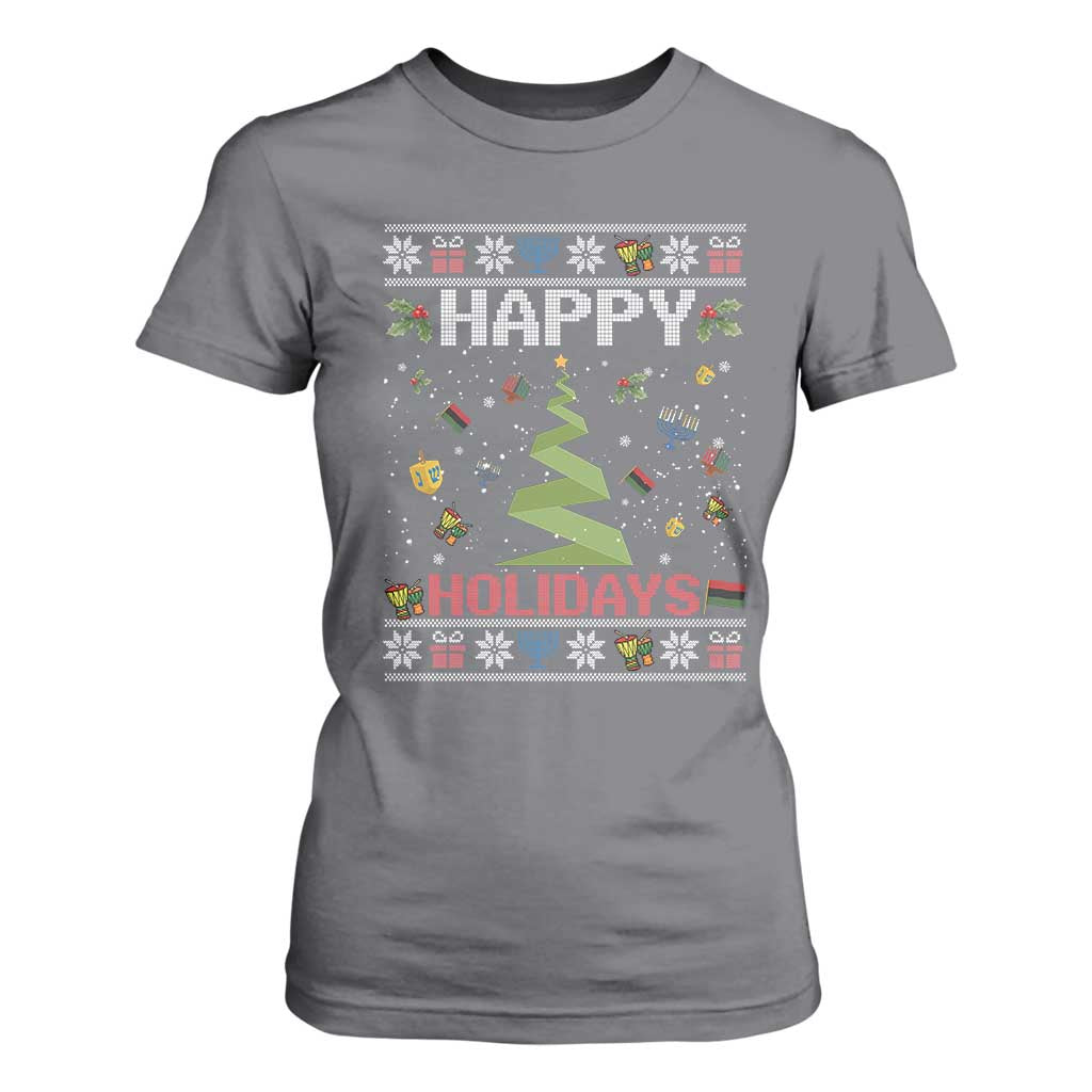 Happy Holidays For All Christmas Hanukkah Kwanzaa Gift T Shirt For Women TS12 Charcoal Print Your Wear