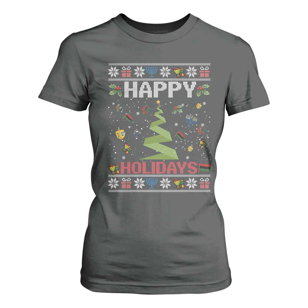 Happy Holidays For All Christmas Hanukkah Kwanzaa Gift T Shirt For Women TS12 Dark Heather Print Your Wear