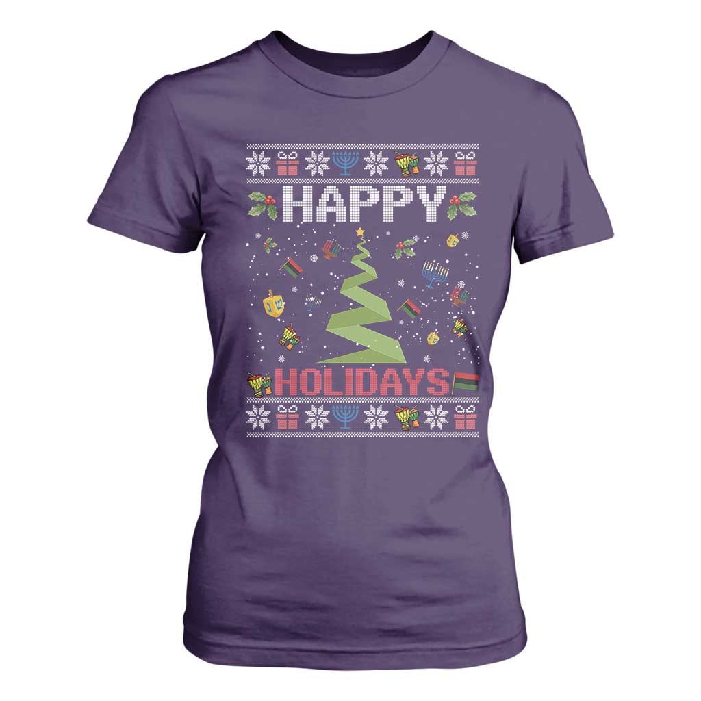 Happy Holidays For All Christmas Hanukkah Kwanzaa Gift T Shirt For Women TS12 Purple Print Your Wear