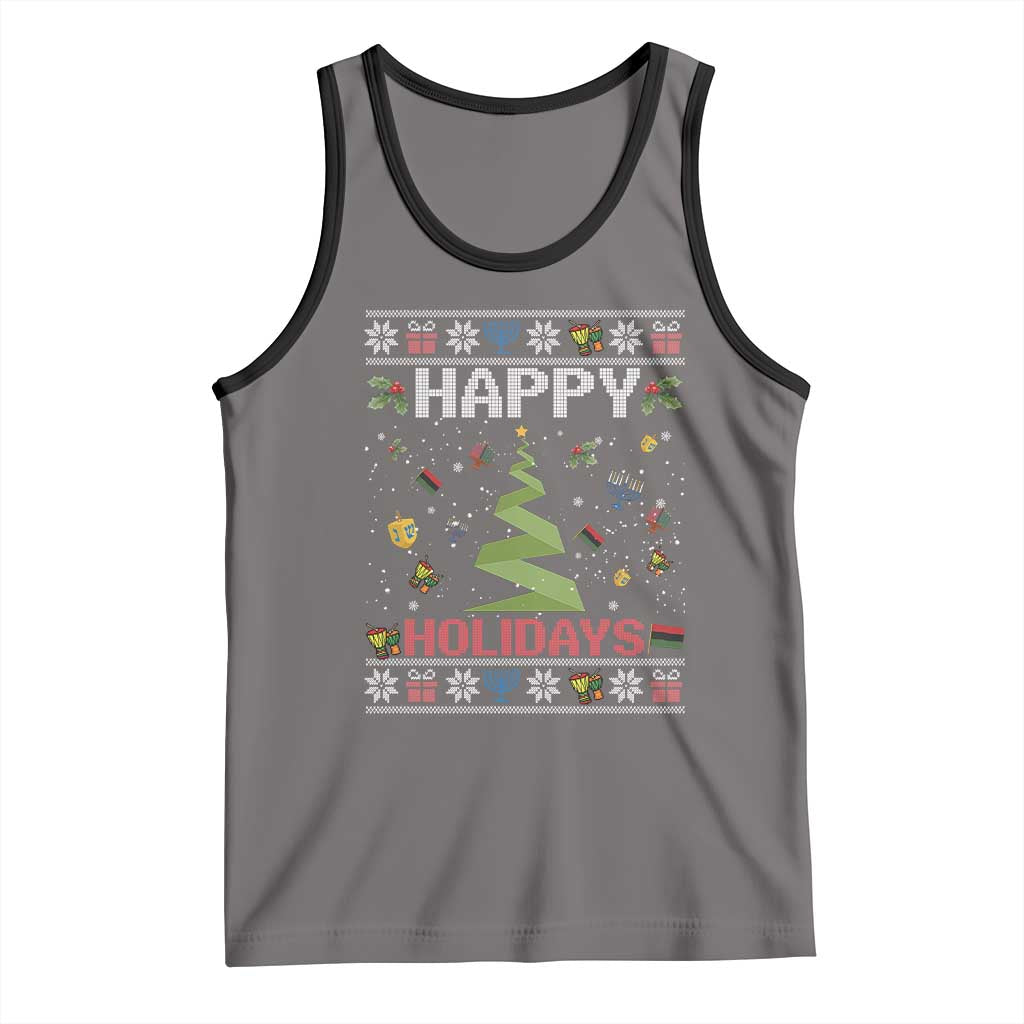 Happy Holidays For All Christmas Hanukkah Kwanzaa Gift Tank Top TS12 Deep Heather Black Print Your Wear