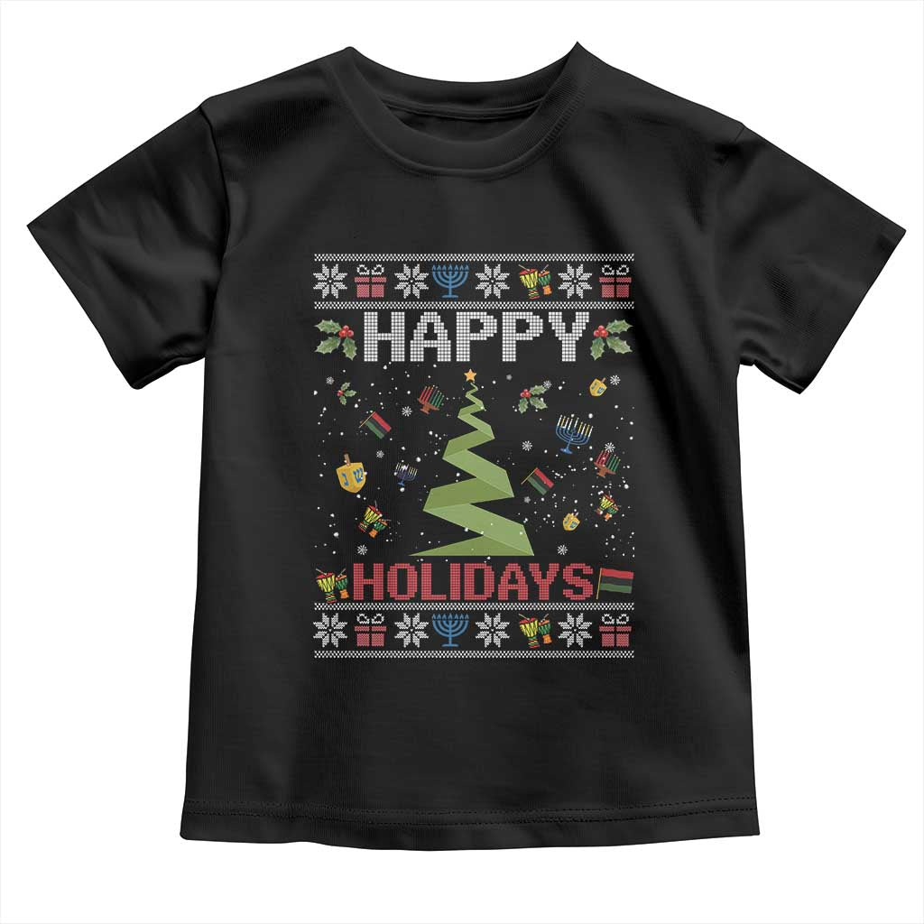 Happy Holidays For All Christmas Hanukkah Kwanzaa Gift Toddler T Shirt TS12 Black Print Your Wear