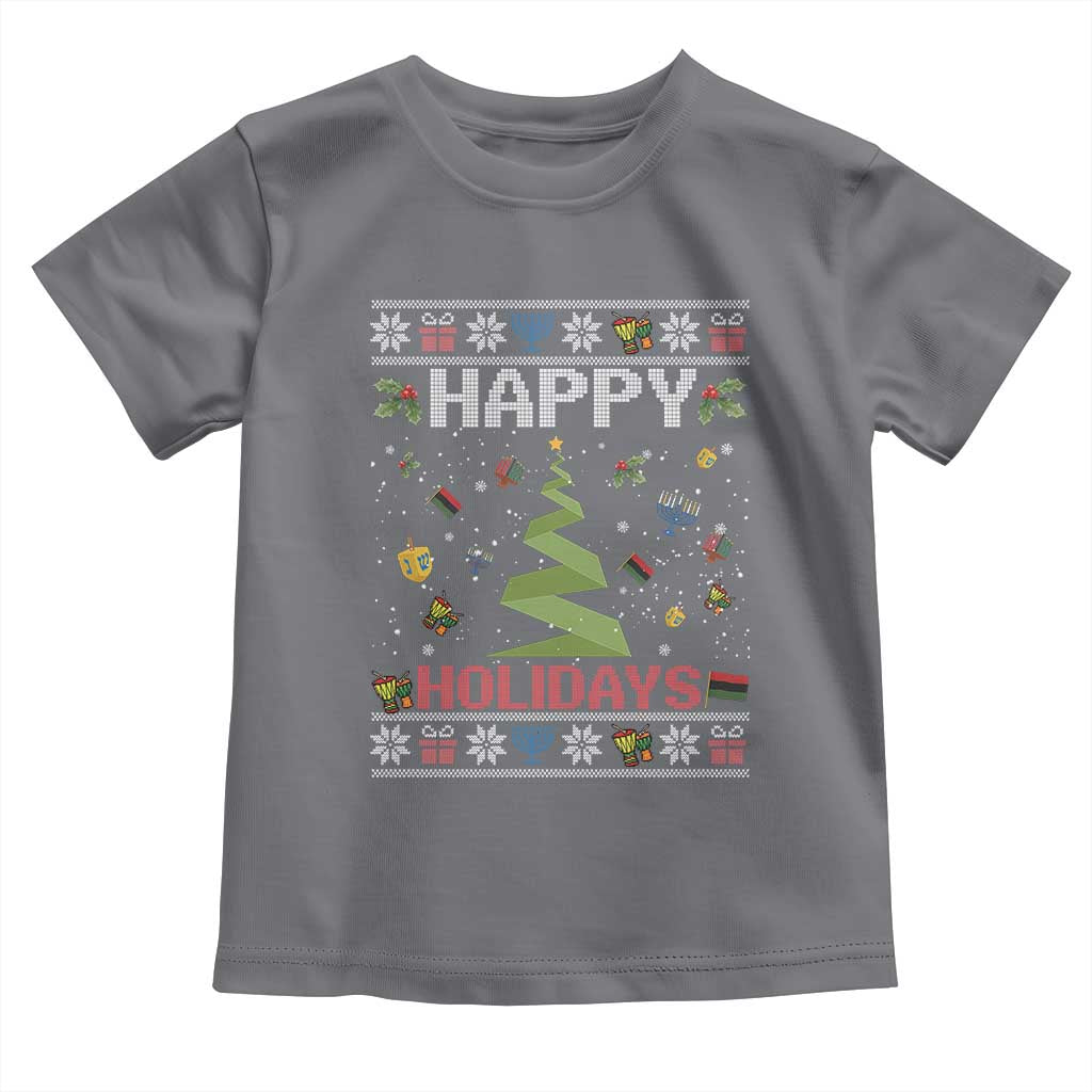 Happy Holidays For All Christmas Hanukkah Kwanzaa Gift Toddler T Shirt TS12 Charcoal Print Your Wear