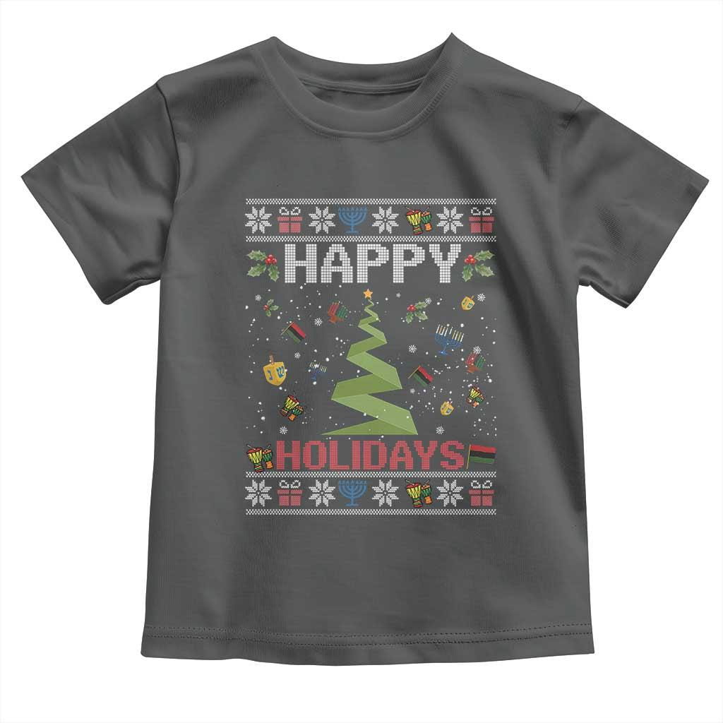 Happy Holidays For All Christmas Hanukkah Kwanzaa Gift Toddler T Shirt TS12 Dark Heather Print Your Wear