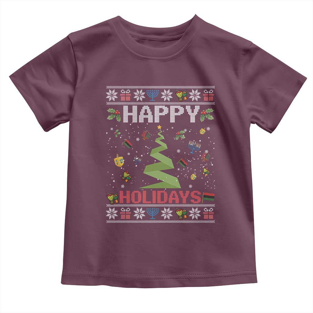 Happy Holidays For All Christmas Hanukkah Kwanzaa Gift Toddler T Shirt TS12 Maroon Print Your Wear