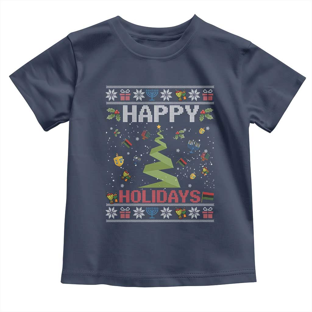 Happy Holidays For All Christmas Hanukkah Kwanzaa Gift Toddler T Shirt TS12 Navy Print Your Wear