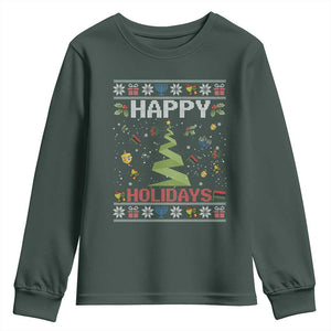 Happy Holidays For All Christmas Hanukkah Kwanzaa Gift Youth Sweatshirt TS12 Dark Forest Green Print Your Wear
